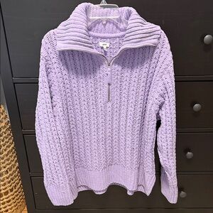 Aerie Lilac Cable Knit Half-Zip Sweater